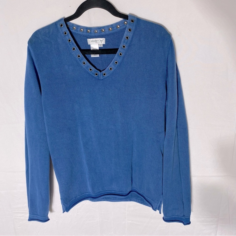 Coldwater Creek Blue Cotton V Neck Sweatshirt S